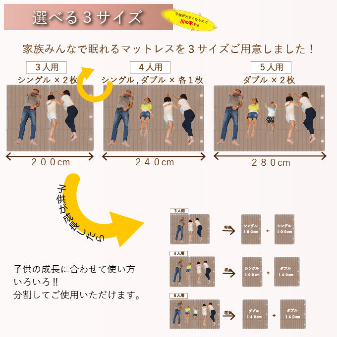 [AK-T8Q-FML] 家族で眠れるつなげて使えるマットレス